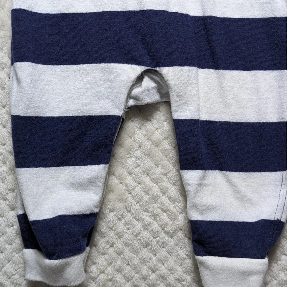 Ralph Lauren Baby Boys Navy White Striped‎ Rugby Romper Long Sleeve 9M